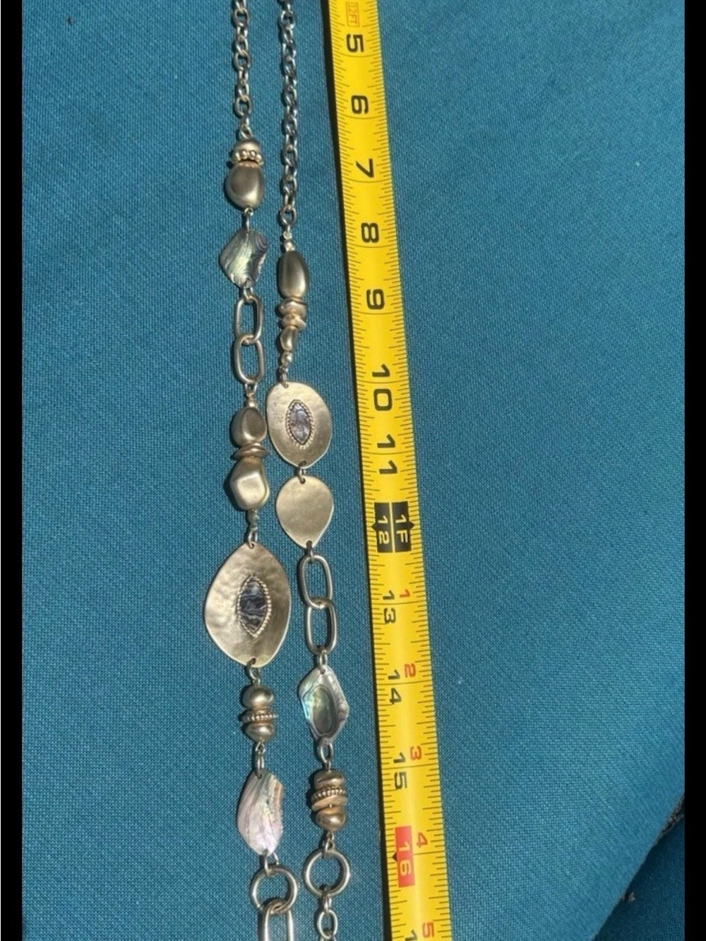 Chico's Medallion Runway Belt Chain Mother of Pearl OS Boho with Lobster Clasp - Picture 8 of 11